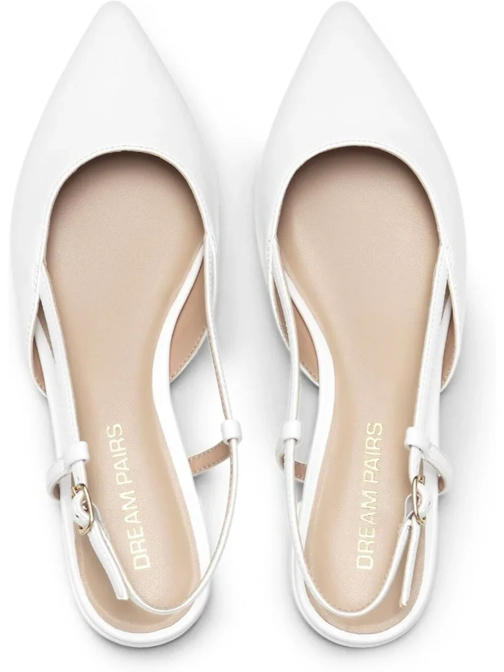 DREAM PAIRS Women's White Slingback Flats Pointed Toe Low Heel Dress Shoes - Picture 6 of 6